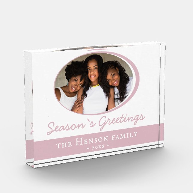 Season`s Greetings Blush Pink Christmas Holiday Photo Block (Left)