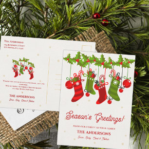 Season’s Greetings Christmas Stockings Family Postcard