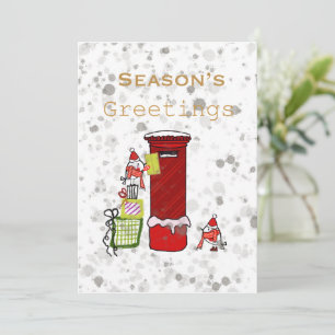 Season’s Greetings Doodle card Robins Red Mailbox
