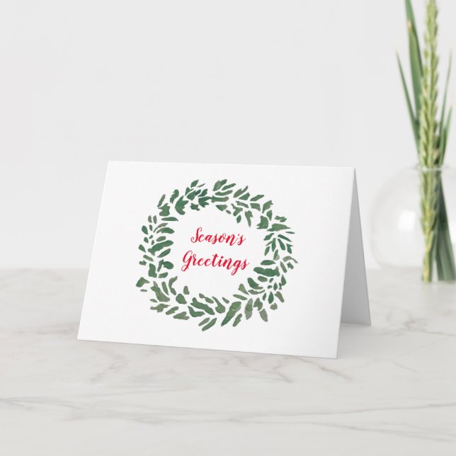 Season’s Greetings Green Wreath Painting Card (Front)