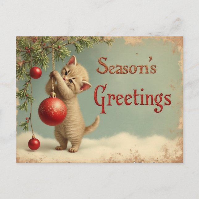 Season’s Greetings Kitten Postcard – Add Your Text (Front)