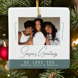 Season`s Greetings Minimalist Photo Christmas Ceramic Ornament
