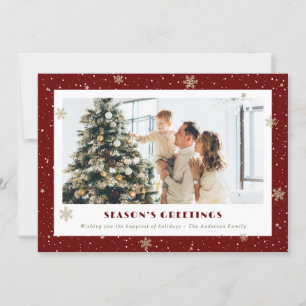 Season’s Greetings Snowflake Red Photo Holiday Card
