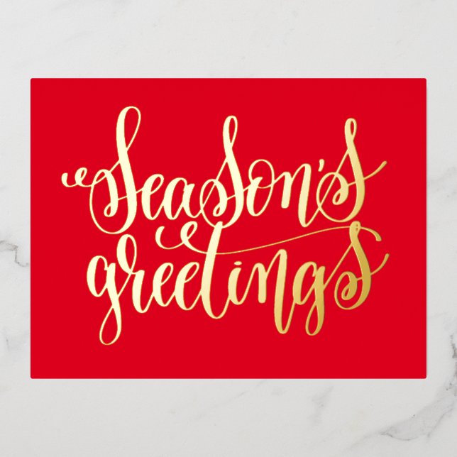 Season’s Greetings - typography Foil Holiday Postcard (Front)