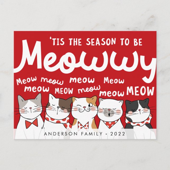 Season to be Meowwy Funny Cute Cats Caroling Postcard (Front)