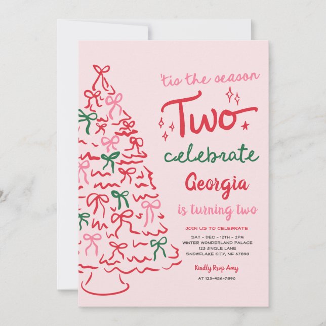 Season Two Celebrate Coquette Christmas Birthday Invitation (Front)