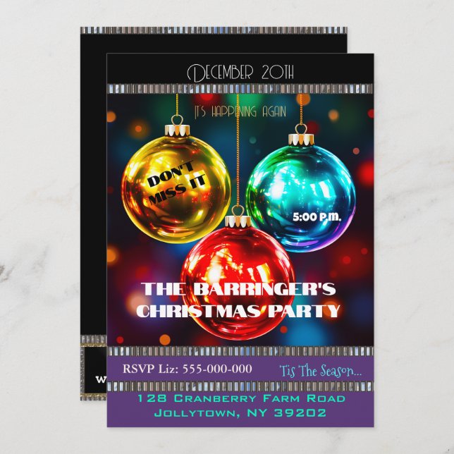 Seasonal Annual Vintage Christmas Party Invitation (Front/Back)
