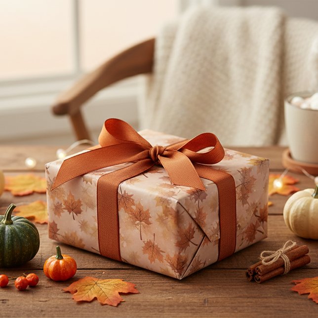 Seasonal Autumn Fall Brown Leaves Wrapping Paper Sheet (Creator Uploaded)