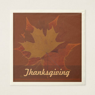 Seasonal Autumn Leaves Thanksgiving Custom Text Napkin