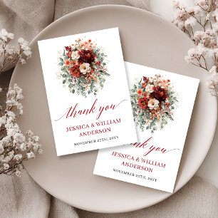 Seasonal Burgundy Eucalyptus Wedding Thank You Card