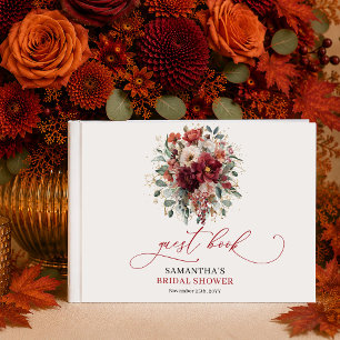 Seasonal Burgundy Gold Floral bohemian fall bridal Guest Book