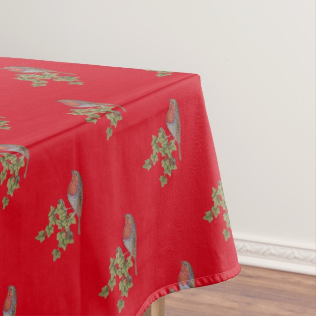 seasonal design with ivy leaf and robin christmas tablecloth (In Situ)