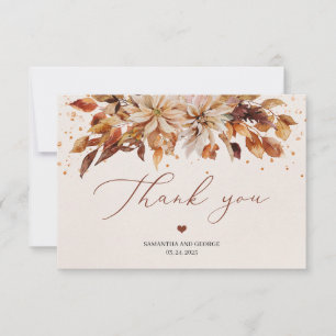 Seasonal fall floral and leaves foliage wedding thank you card