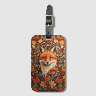Seasonal Fall Leaves Red Fox Face Luggage Tag