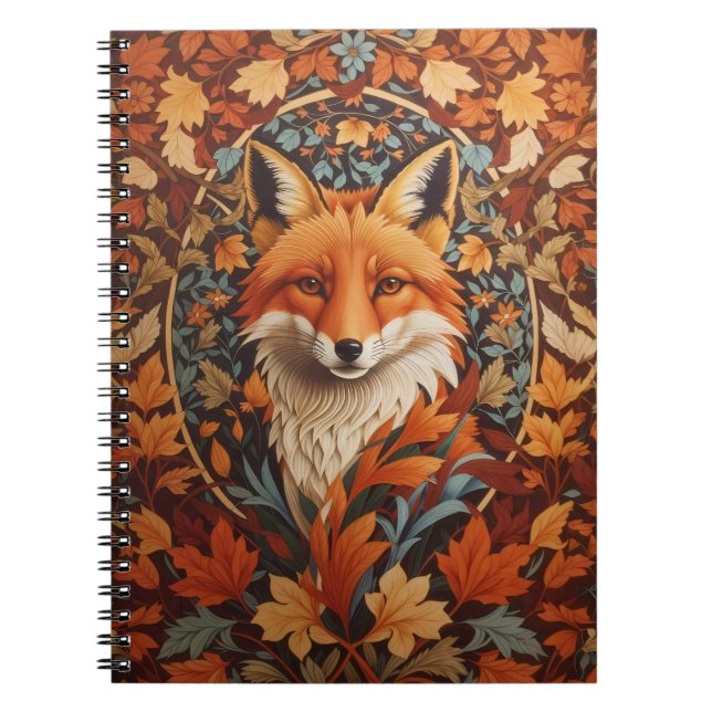 Seasonal Fall Leaves Red Fox Face Notebook (Front)