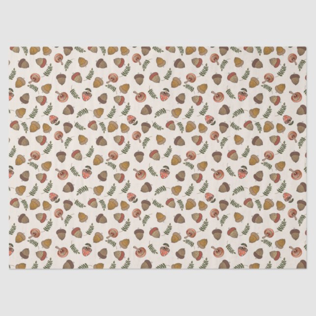 Seasonal Fall Mushrooms and Acorns Tissue Paper (Front)