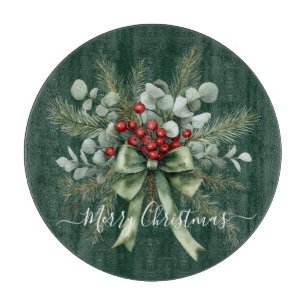 Seasonal Greenery with White Script Cutting Board