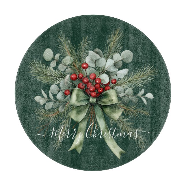 Seasonal Greenery with White Script  Cutting Board (Front)