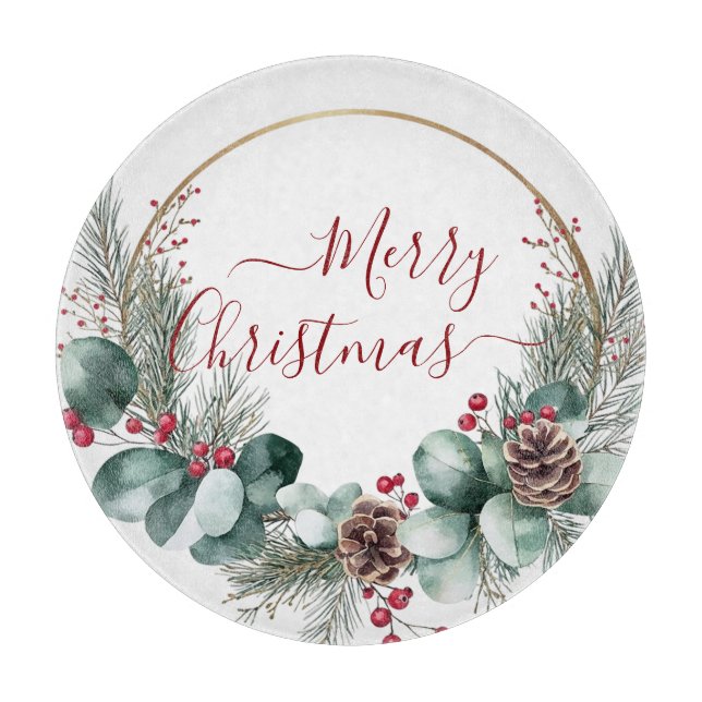 Seasonal Greenery with White Script  Cutting Board (Front)