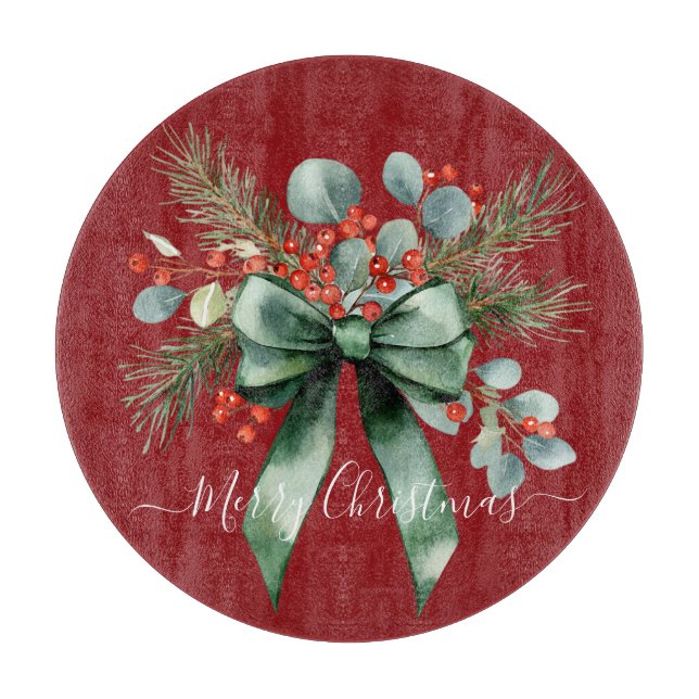 Seasonal Greenery with White Script  Cutting Board (Front)