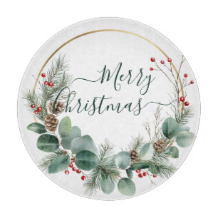 Seasonal Greenery with White Script Cutting Board