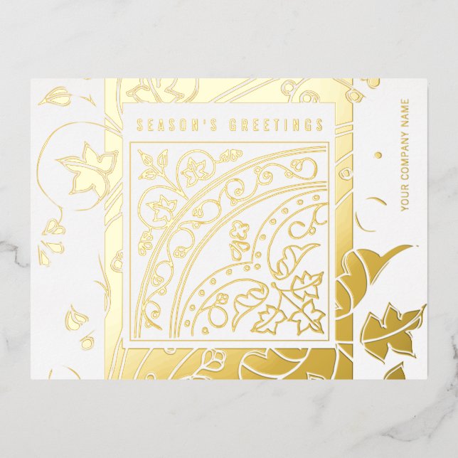 Seasonal Greetings Elegant Modern Classic Business Foil Holiday Postcard (Front)