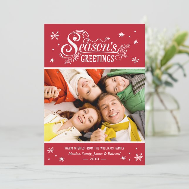 Seasonal Greetings Merry Christmas Holiday Photo Card (Standing Front)