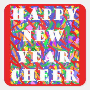 Seasonal happy new year design red green white square sticker