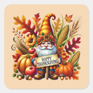 Seasonal Happy Thanksgiving gnome party  Square Sticker