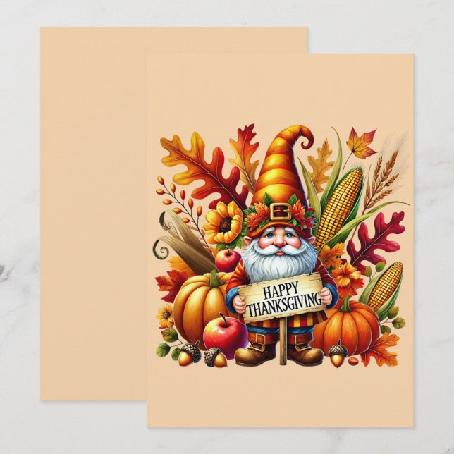 Seasonal Happy Thanksgiving gnome postcard (Front/Back)