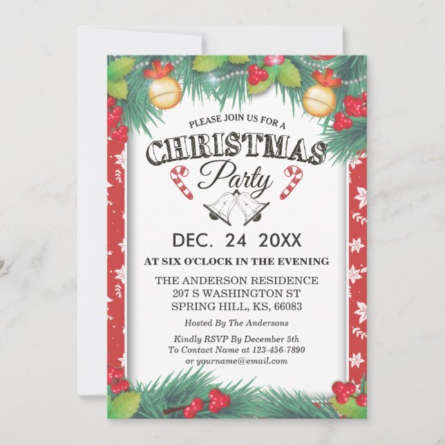 Seasonal Holiday Family Reunion Christmas Party Invitation (Front)