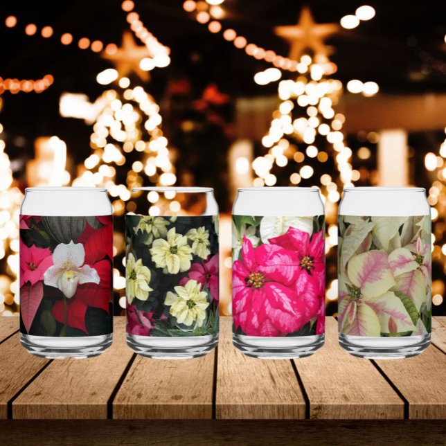 Seasonal Holiday Poinsettias Floral Can Glass (In Situ Holidays)