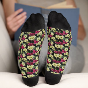 Seasonal Holiday Poinsettias Floral Pattern Socks