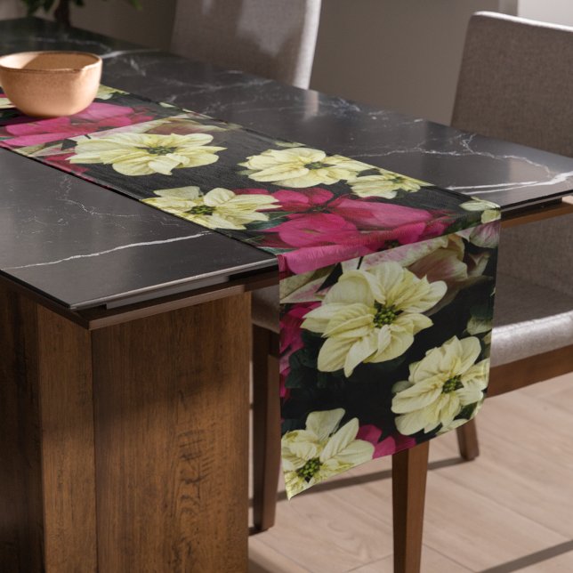 Seasonal Holidays Poinsettias Floral Short Table Runner (In Situ Dining Room)