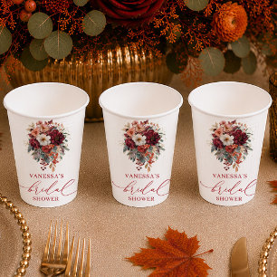 Seasonal maroon floral bridal shower paper cups