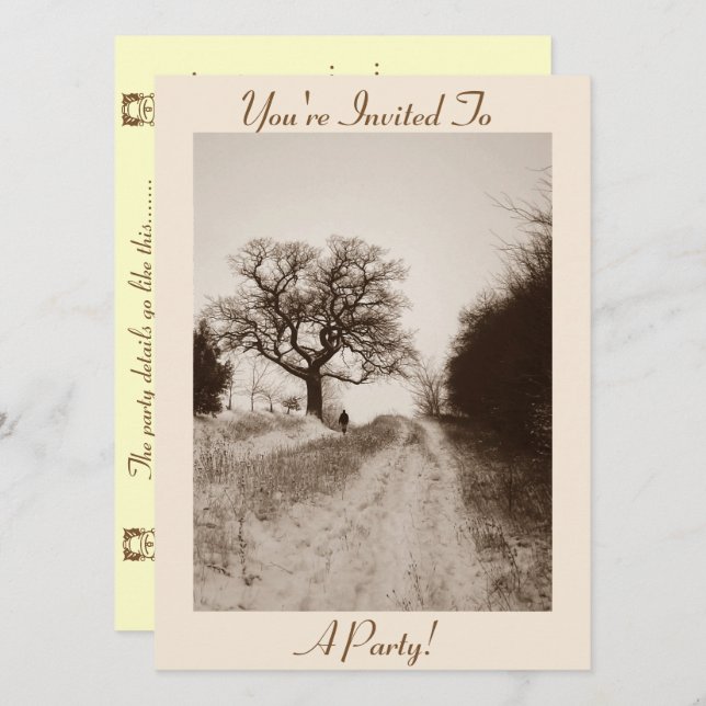 seasonal photo of atmospheric winter snow scene invitation (Front/Back)