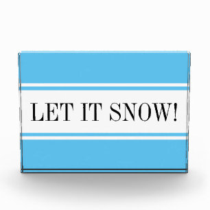 Seasonal Sky Blue White "LET IT SNOW" Stripes Text Photo Block