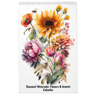Seasonal Watercolor Flowers & Insects – Calendar