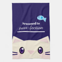 Seasoned to Purr-fection Cartoon Cat Kitchen Towel