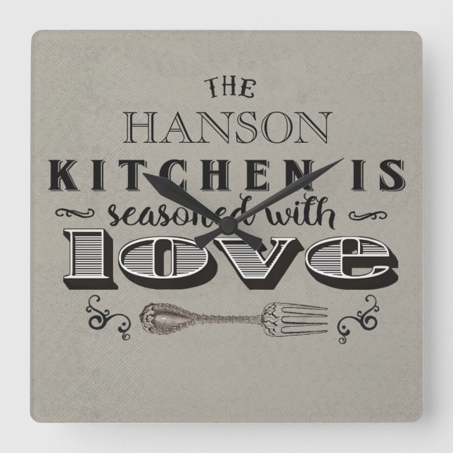 Seasoned with love custom kitchen design square wall clock (Front)