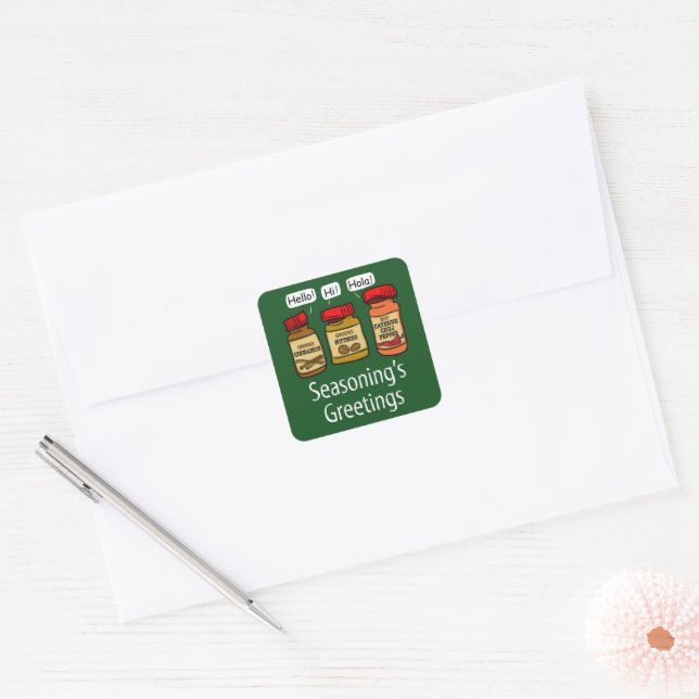 Seasoning's Greetings Funny Holiday Pun Sticker (Envelope)