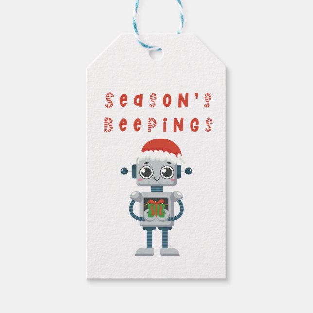 seasons beeping cute christmas robot gift tag (Front)