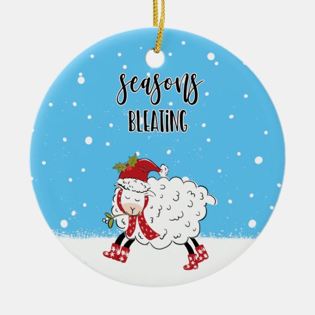seasons bleatings lamb sheep funny joke christmas ceramic ornament (Front)
