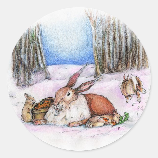 Season's Bunny Classic Round Sticker (Front)
