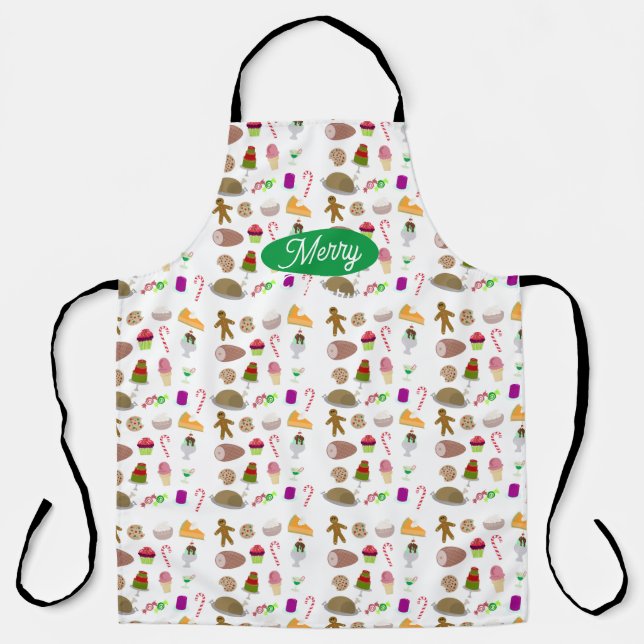 Seasons Eatings Fun Holiday Food Pattern Apron (Front)