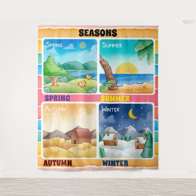 Seasons  Educational Learning Classroom Tapestry (Front)
