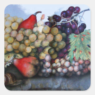 SEASON'S FRUITS 1 - GRAPES AND PEARS SQUARE STICKER