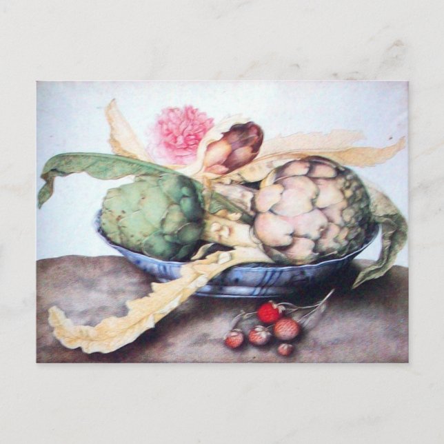 SEASON'S FRUITS 4- ARTICHOKES, ROSE & STRAWBERRIES POSTCARD (Front)