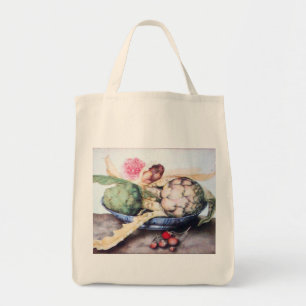 SEASON'S FRUITS 4- ARTICHOKES, ROSE & STRAWBERRIES TOTE BAG