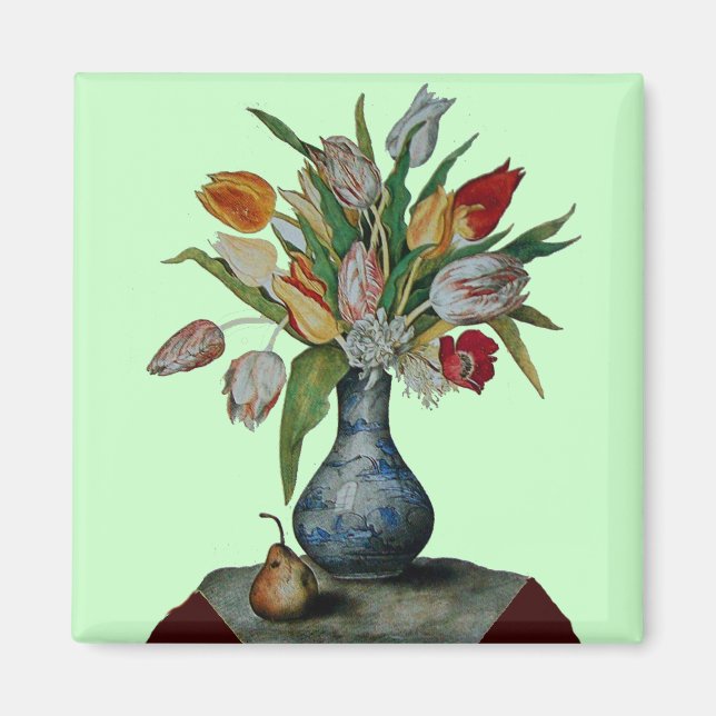 SEASON'S FRUITS AND FLOWERS - TULIPS IN BLUE VASE MAGNET (Front)